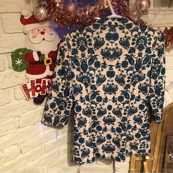 Ted Baker London Oram Paisley Blazer Jacket White and Blue Size US 6 - Picture 4 of 10
